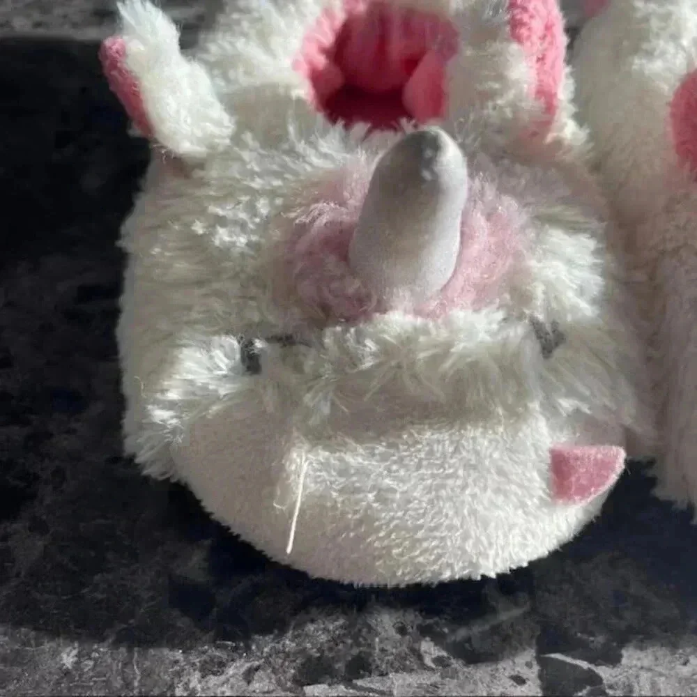 Toddler Unicorn House Shoes Size 6-7 White/Pink cotton lining Non-slip